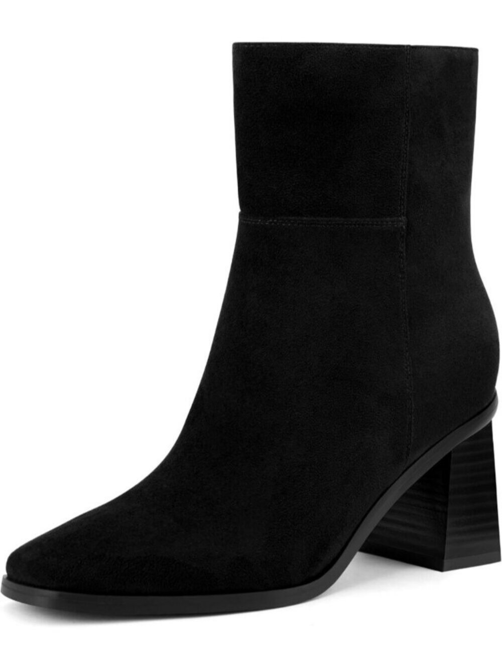 Women's Black Suede Ankle Boots Square Toe Block Low Heel Short Dress Booties